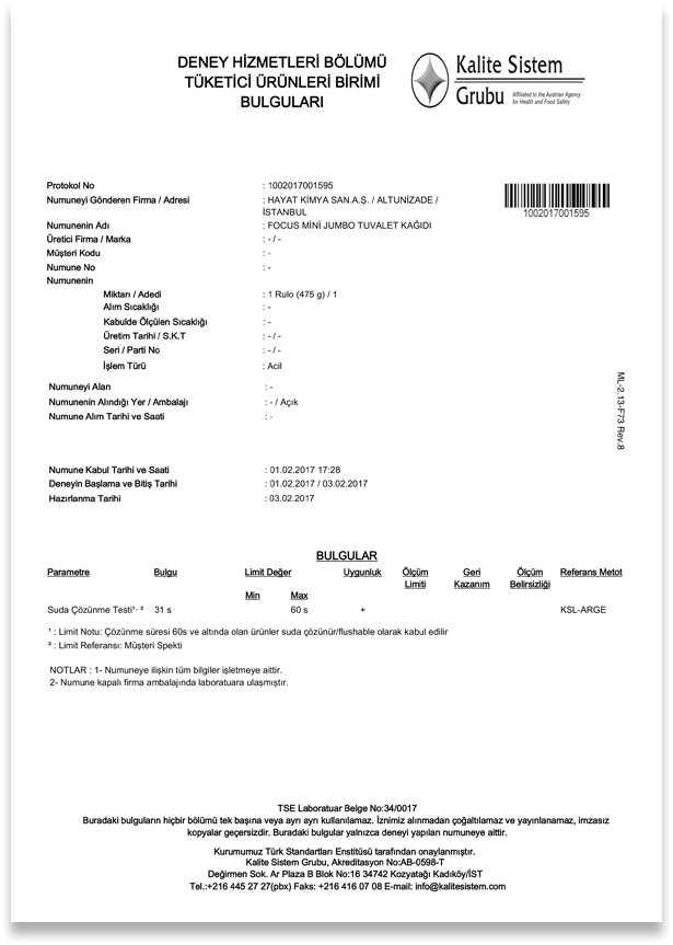 Tuvalet Tıkamaz Sertifikaları